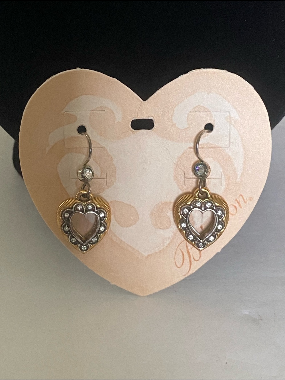 Brighton Heart Two Tone Gold and Silver Dangle Drop Earrings Crystal Accents NEW